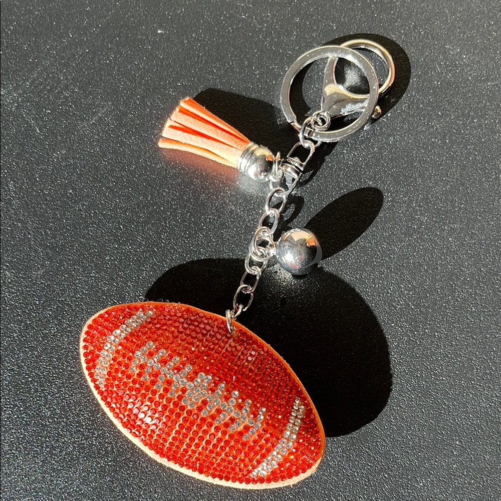 Rhinestone Football Keychain with Tassel